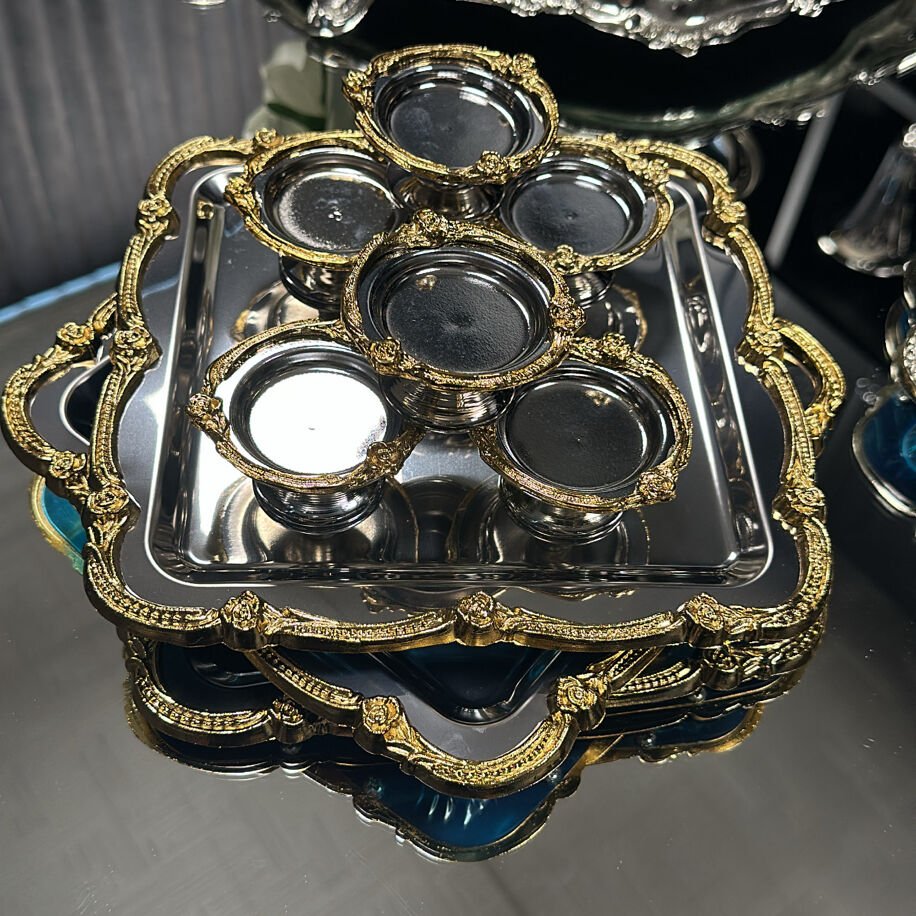 6'lı Çelik Tepsi ve Lokumluk Seti