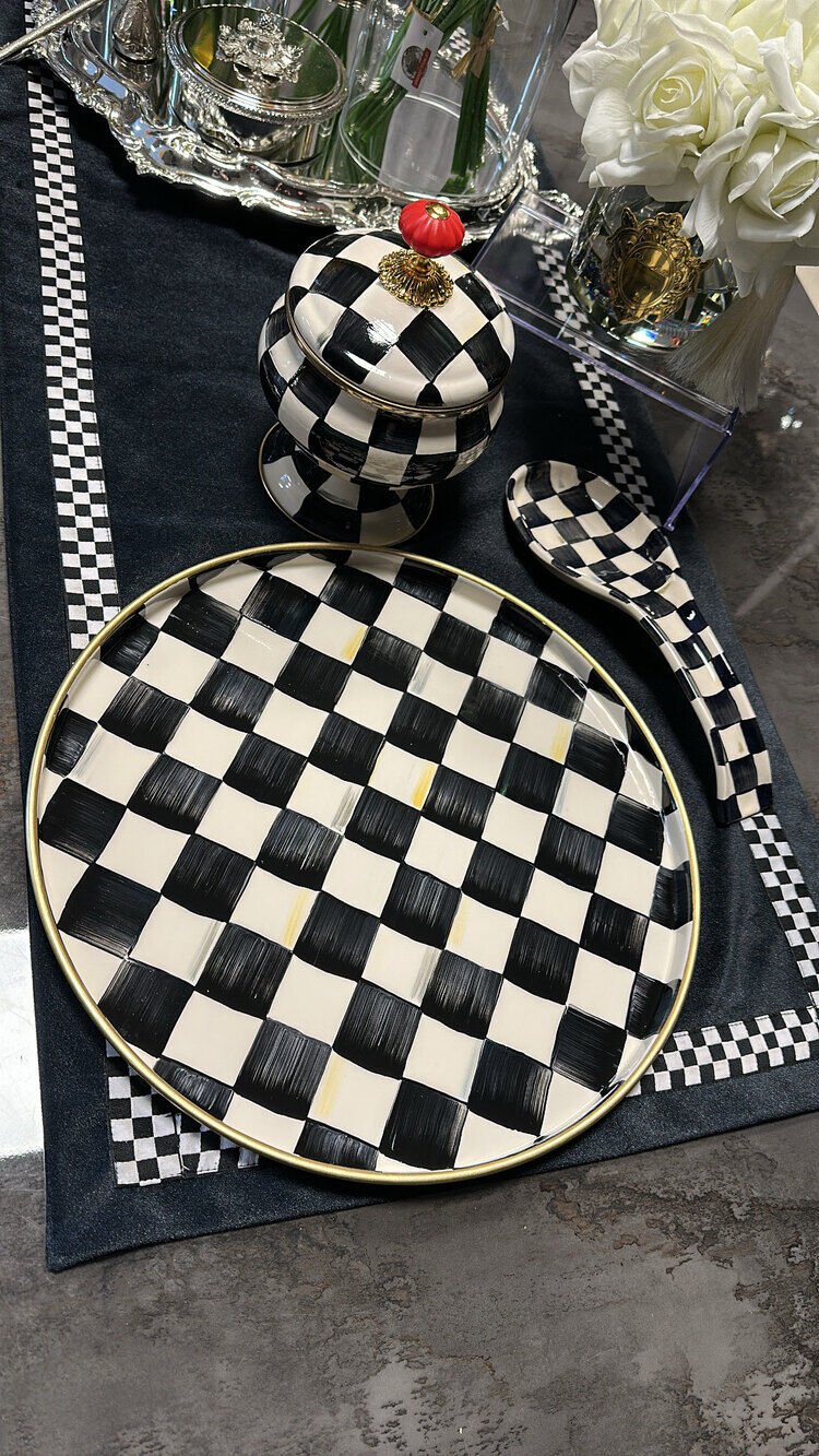 Damalı Desen El Boyaması Tepsi