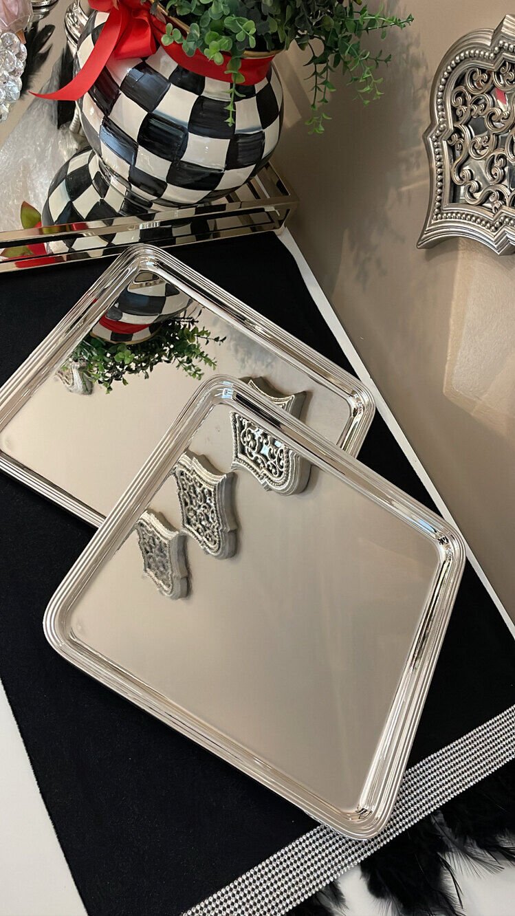 Gümüş Kare Çubuklu Sunum Tepsisi