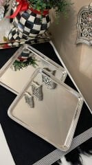 Gümüş Kare Çubuklu Sunum Tepsisi