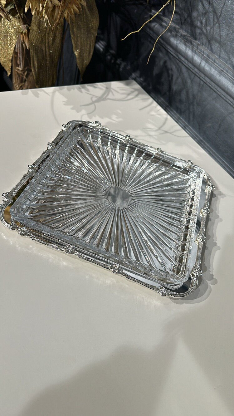 Gül Bordürlü Kare Sunum Tepsisi