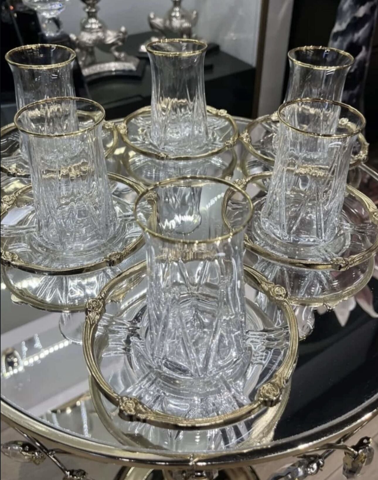 6 lı gold detaylı çay seti