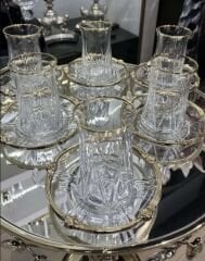 6 lı gold detaylı çay seti